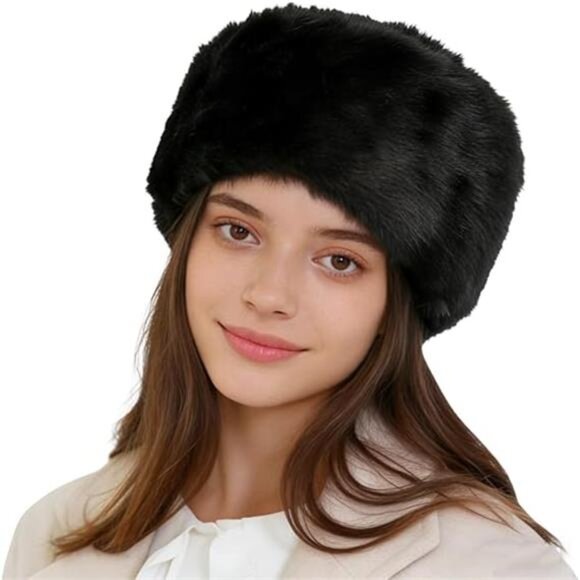 Winter Faux Fur Russian Cossack Hat Fuzzy Trapper Hat Warm Windproof Winter
